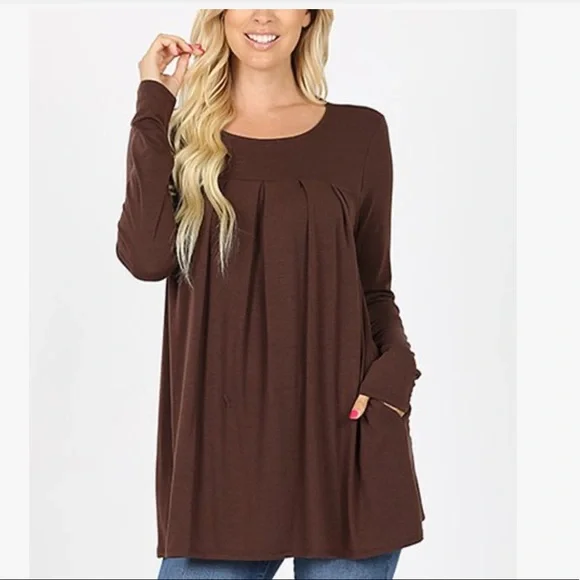 NEW•S-M•Creme De La Creme Capuccino Cara Flowy Top With Pockets - Picture 5 of 13